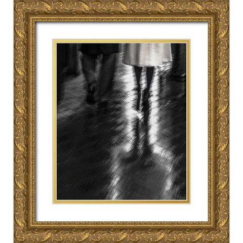 Walking In The Rain Gold Ornate Wood Framed Art Print with Double Matting by Claes, Gilbert