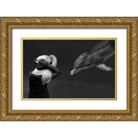 Close Encounter ... Gold Ornate Wood Framed Art Print with Double Matting by Depaepe, Yvette