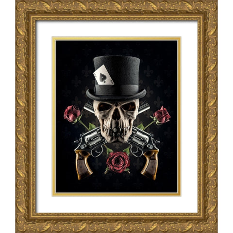 Guns And Roses Gold Ornate Wood Framed Art Print with Double Matting by Damsten, Petri