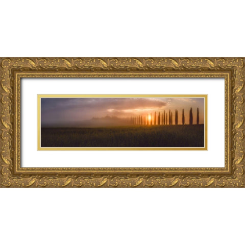 Tuscany Sunrising Gold Ornate Wood Framed Art Print with Double Matting by De La, Javier