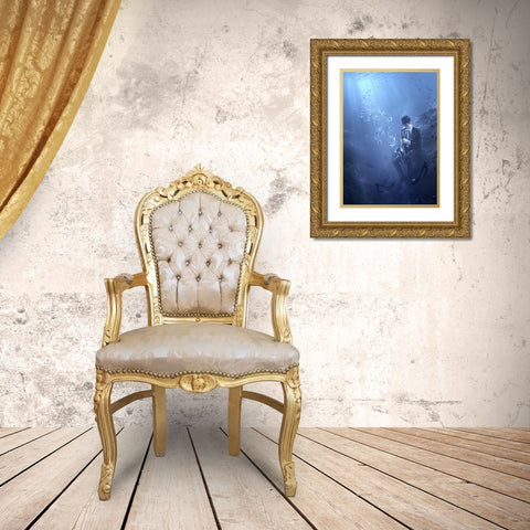 Blues Gold Ornate Wood Framed Art Print with Double Matting by Kiciak, Christophe