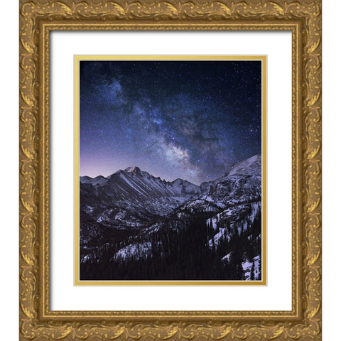 Milky Way Over Longs Peak Gold Ornate Wood Framed Art Print with Double Matting by Xu, Mei