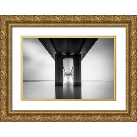 Nanjing Yangtze River Bridge Gold Ornate Wood Framed Art Print with Double Matting by Ai, Qing