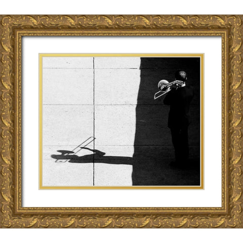 Trombone Player Gold Ornate Wood Framed Art Print with Double Matting by Wang, Jian