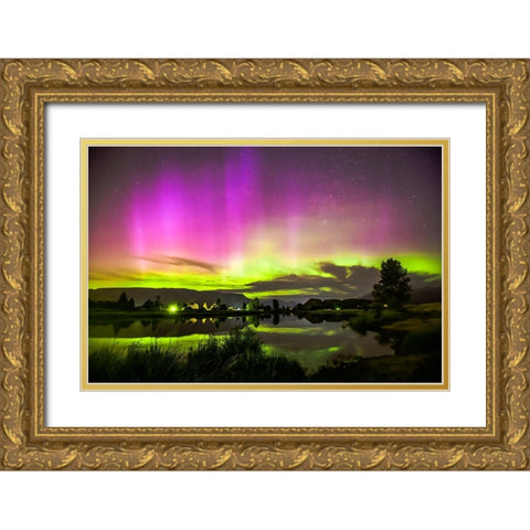 Aurora Night Gold Ornate Wood Framed Art Print with Double Matting by Song, Fall