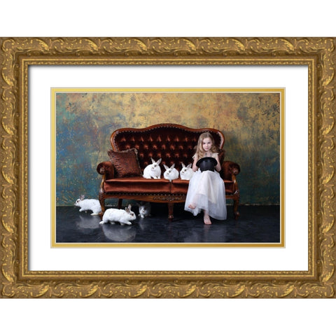 Qthe Riddleq Or Qhow Many Rabbits Are There On The Photoq? Gold Ornate Wood Framed Art Print with Double Matting by Ivanova, Victoria