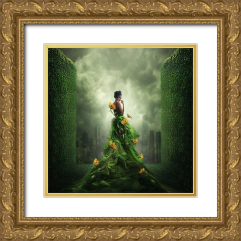 Go Green Gold Ornate Wood Framed Art Print with Double Matting by Hardibudi