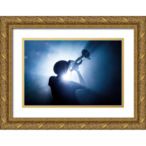 Trumpet Player Gold Ornate Wood Framed Art Print with Double Matting by De Klerck, Erik