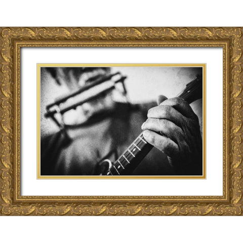 Wolf With Mandolin And Harmonica Gold Ornate Wood Framed Art Print with Double Matting by Schleicher-Schwarz, Roswitha