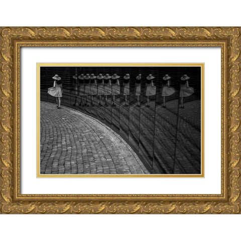 Posing Gold Ornate Wood Framed Art Print with Double Matting by Dong Hee, Han