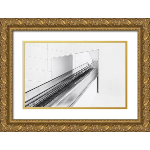 Escalator To The Unknown. Gold Ornate Wood Framed Art Print with Double Matting by Van Son, Greetje