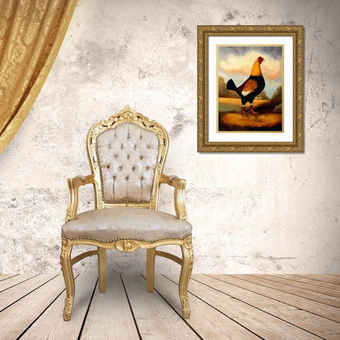 Second Fighting Cock Gold Ornate Wood Framed Art Print with Double Matting by Churchill, Alexandra