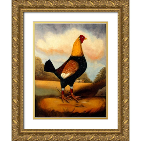 Second Fighting Cock Gold Ornate Wood Framed Art Print with Double Matting by Churchill, Alexandra