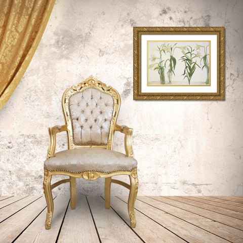 Green and White Lilies Gold Ornate Wood Framed Art Print with Double Matting by Blackadder, Elizabeth