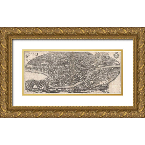 Panoramic View of Rome Gold Ornate Wood Framed Art Print with Double Matting by Merian, Matheus