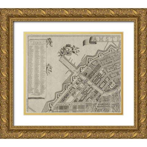 Amsterdam Sectional Map Gold Ornate Wood Framed Art Print with Double Matting by De Broen, Gerrit