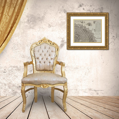 Amsterdam Sectional Map Gold Ornate Wood Framed Art Print with Double Matting by De Broen, Gerrit