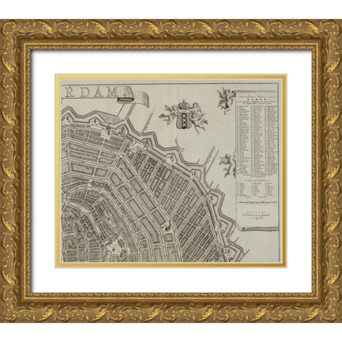 Amsterdam Sectional Map Gold Ornate Wood Framed Art Print with Double Matting by De Broen, Gerrit