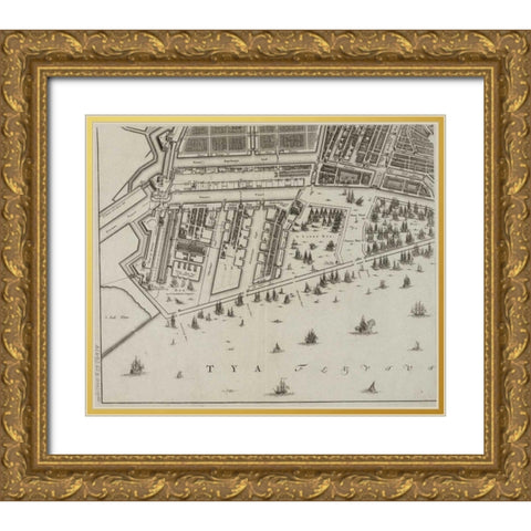 Amsterdam Sectional Map Gold Ornate Wood Framed Art Print with Double Matting by De Broen, Gerrit
