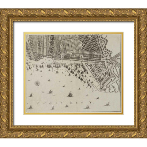Amsterdam Sectional Map Gold Ornate Wood Framed Art Print with Double Matting by De Broen, Gerrit