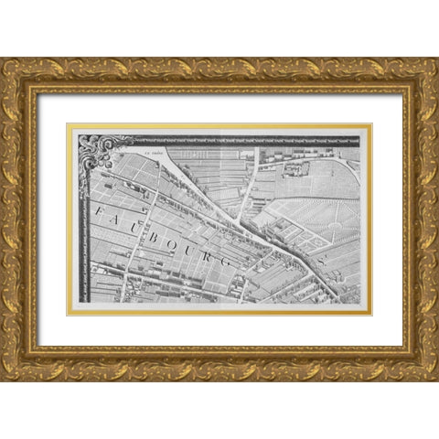 Paris 1739 Sectional map Gold Ornate Wood Framed Art Print with Double Matting by Turgot, Michel-Etienne