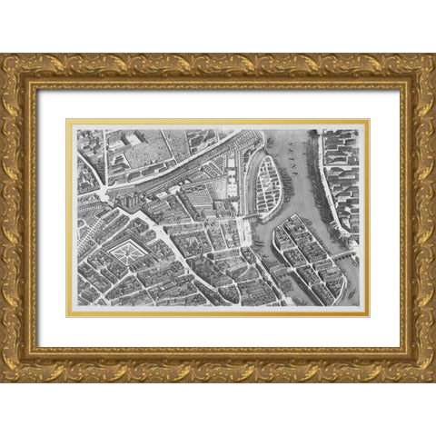 Paris 1739 Sectional map Gold Ornate Wood Framed Art Print with Double Matting by Turgot, Michel-Etienne