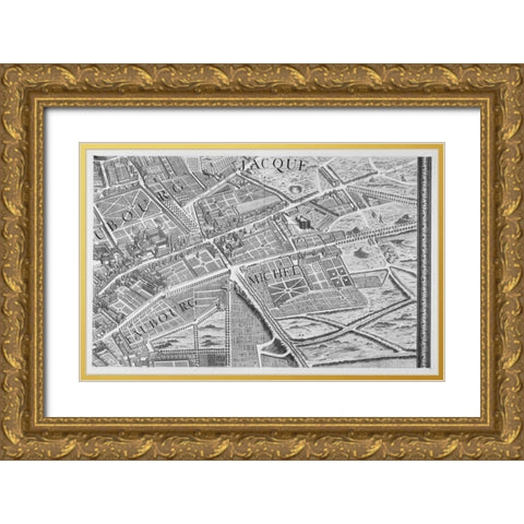 Paris 1739 Sectional map Gold Ornate Wood Framed Art Print with Double Matting by Turgot, Michel-Etienne