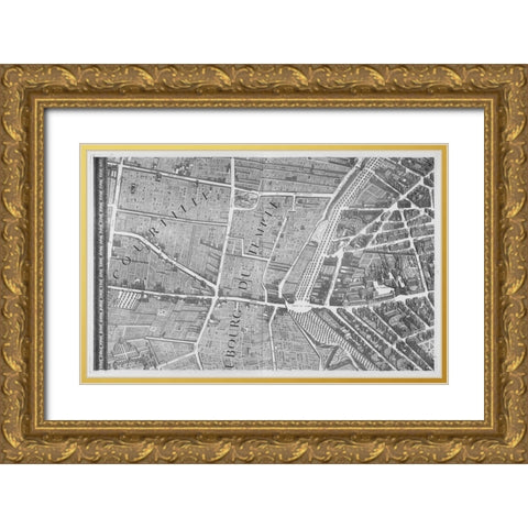 Paris 1739 Sectional map Gold Ornate Wood Framed Art Print with Double Matting by Turgot, Michel-Etienne