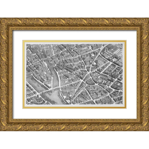 Paris 1739 Sectional map Gold Ornate Wood Framed Art Print with Double Matting by Turgot, Michel-Etienne