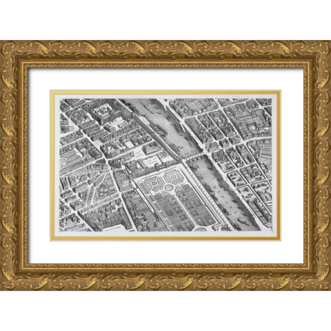 Paris 1739 Sectional map Gold Ornate Wood Framed Art Print with Double Matting by Turgot, Michel-Etienne