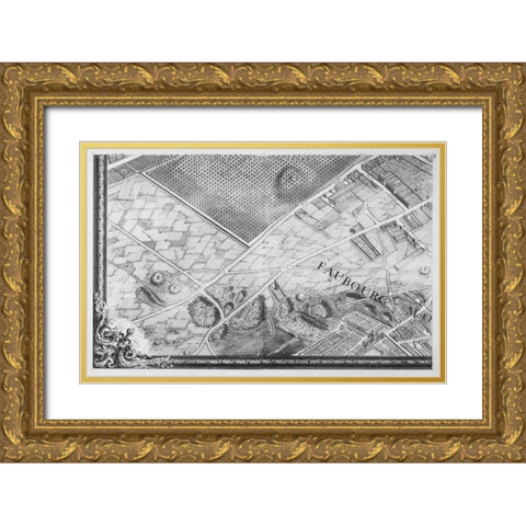 Paris 1739 Sectional map Gold Ornate Wood Framed Art Print with Double Matting by Turgot, Michel-Etienne
