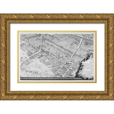 Paris 1739 Sectional map Gold Ornate Wood Framed Art Print with Double Matting by Turgot, Michel-Etienne