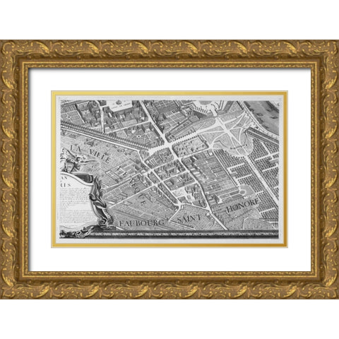 Paris 1739 Sectional map Gold Ornate Wood Framed Art Print with Double Matting by Turgot, Michel-Etienne