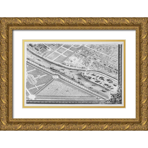 Paris 1739 Sectional map Gold Ornate Wood Framed Art Print with Double Matting by Turgot, Michel-Etienne