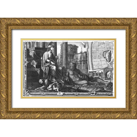 Rome Sectional Map Gold Ornate Wood Framed Art Print with Double Matting by Nolli, Giovanni Battista