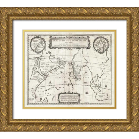 Map of Indian Ocean, 1658 Gold Ornate Wood Framed Art Print with Double Matting by Jansson, Jan