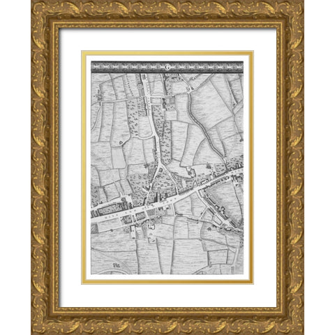 Roque Sectional map of London 1748 Gold Ornate Wood Framed Art Print with Double Matting by Roque, John