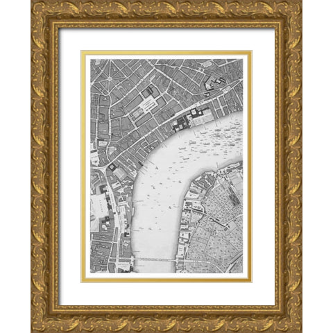 Roque Sectional map of London 1748 Gold Ornate Wood Framed Art Print with Double Matting by Roque, John