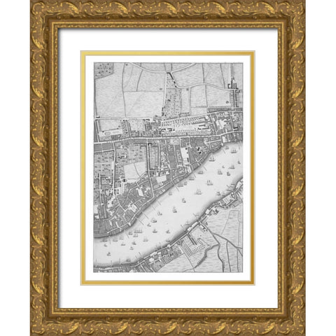 Roque Sectional map of London 1748 Gold Ornate Wood Framed Art Print with Double Matting by Roque, John