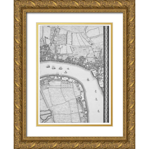 Roque Sectional map of London 1748 Gold Ornate Wood Framed Art Print with Double Matting by Roque, John