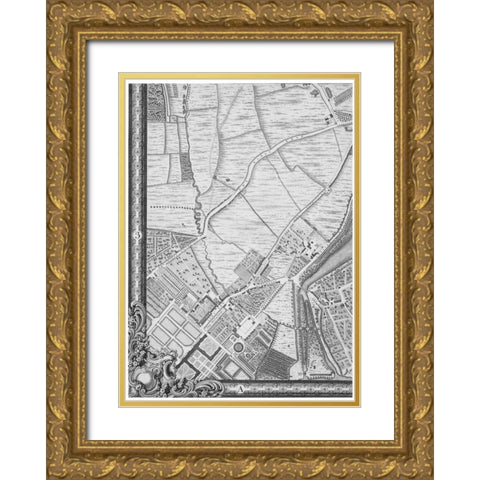 Roque Sectional map of London 1748 Gold Ornate Wood Framed Art Print with Double Matting by Roque, John