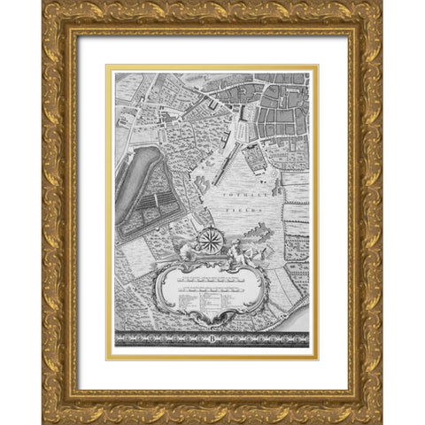Roque Sectional map of London 1748 Gold Ornate Wood Framed Art Print with Double Matting by Roque, John