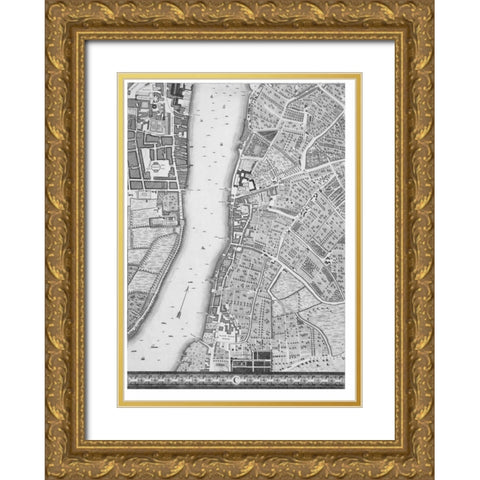 Roque Sectional map of London 1748 Gold Ornate Wood Framed Art Print with Double Matting by Roque, John