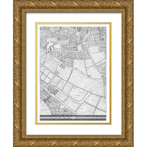 Roque Sectional map of London 1748 Gold Ornate Wood Framed Art Print with Double Matting by Roque, John