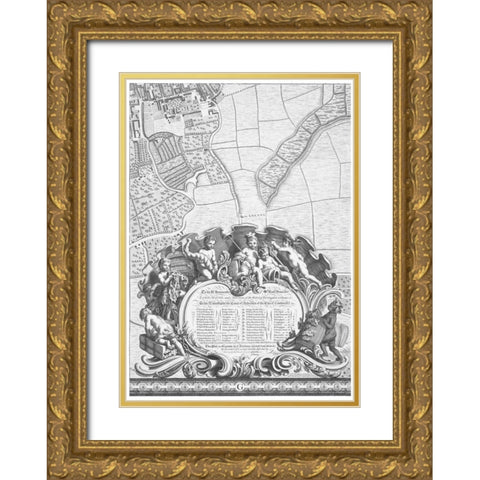 Roque Sectional map of London 1748 Gold Ornate Wood Framed Art Print with Double Matting by Roque, John