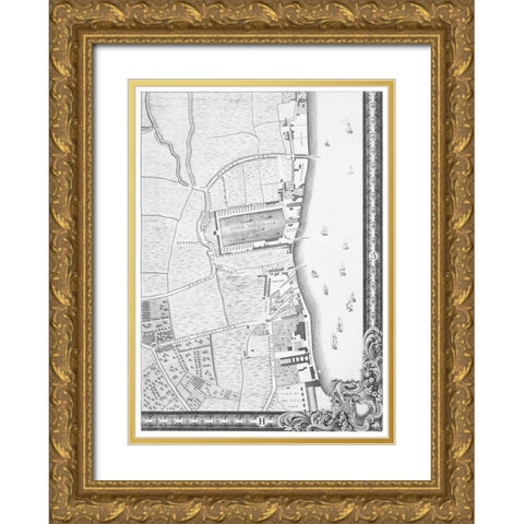 Roque Sectional map of London 1748 Gold Ornate Wood Framed Art Print with Double Matting by Roque, John