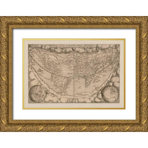 Nova tutius terrarum, 1571 Gold Ornate Wood Framed Art Print with Double Matting by Ortelius, Abraham