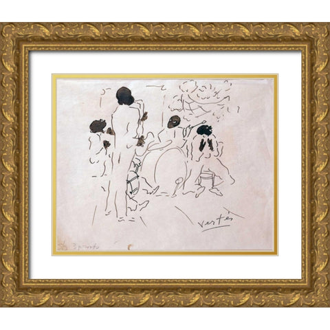 Josephine Bakers Jazz Band Gold Ornate Wood Framed Art Print with Double Matting by Vertes, Marcel