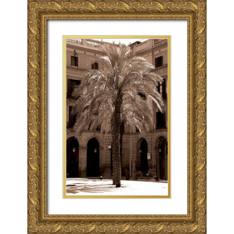 Canary Palm, Barcelona Gold Ornate Wood Framed Art Print with Double Matting by Blue, Cyril