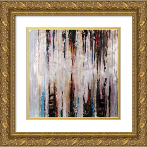 ABSTRACT RUNNY PAINT Gold Ornate Wood Framed Art Print with Double Matting by Atelier B Art Studio